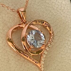 Rose Gold Heart Pendant Necklace Blue